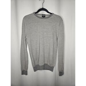 J Crew 100% Merino Wool Striped Grey Sweater Crew Neck Pullover Men's Medium